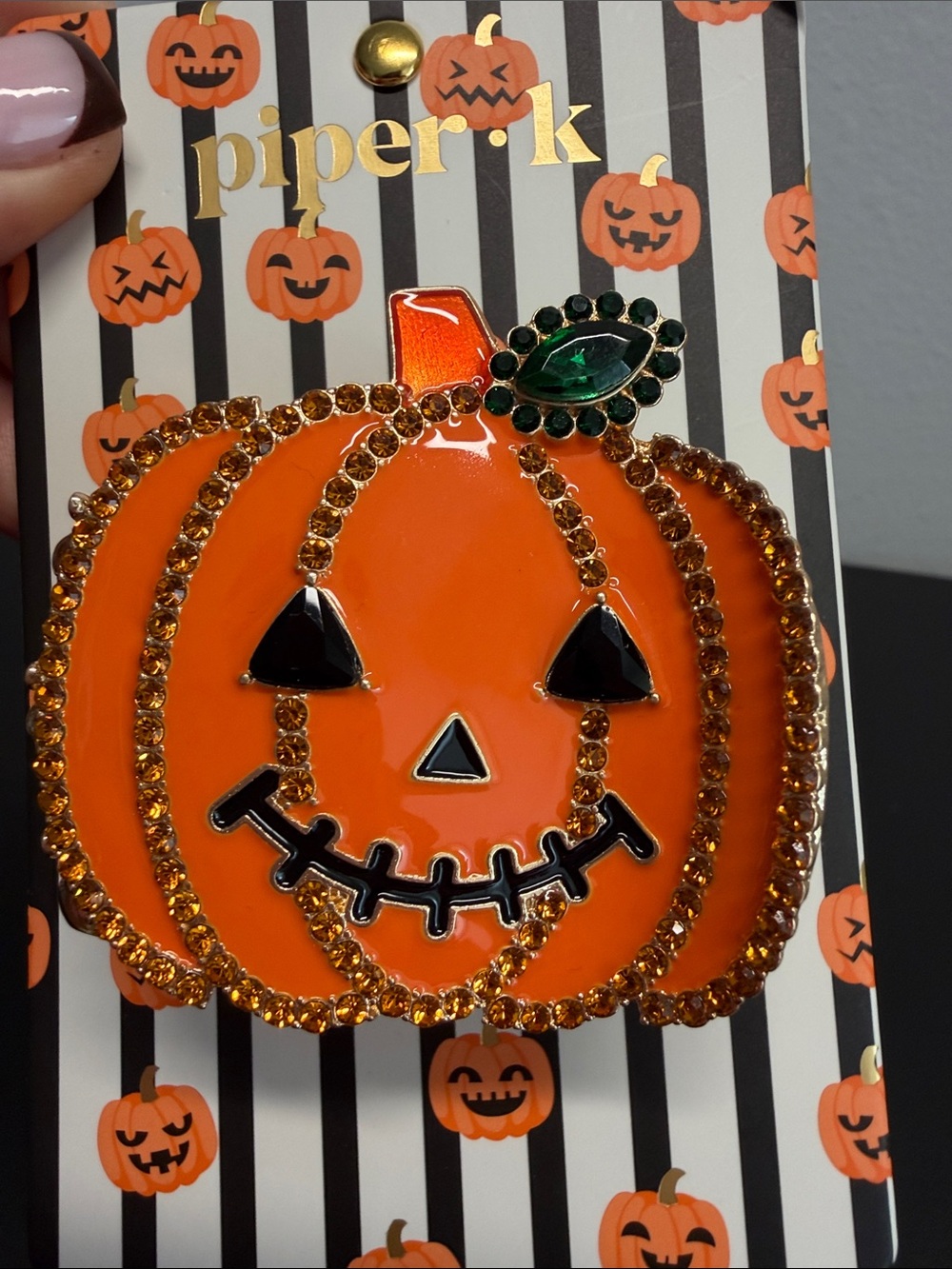 Piper K | October Fun Pumpkin Metal Hair Clip w/ Rhinestone Accents 🎃 - Picture 3 of 7